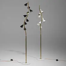 Gino Sarfatti, Floor lamps model 1034, set of two, c. 1946-1951, brass, enameled aluminum, marble