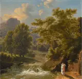 Deutsch, um 1800, Paar am Waldbach, Öl auf Holz