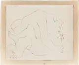Pablo Picasso, Entreinte. II, 1963, Linolschnitt, mit Tusche gewaschen und abgespült, auf Arches-Velin