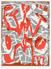 A. R. Penck, Jäger, 1990, 6-teilig: Farbholzschnitt auf Velin