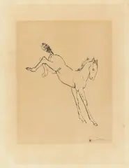 Renée Sintenis, Springendes Fohlen. 1920er-Jahre, Kaltnadel auf Bütten