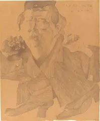 Horst Janssen, Selbstbildnis, 1966, Bleistift auf braunem Papier