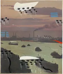 Peter Brüning, Superrheinland, 1969, Acryl über Offsetplakat, auf Leinwand aufgezogen