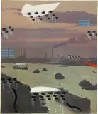 Peter Brüning, Superrheinland, 1969, Acryl über Offsetplakat, auf Leinwand aufgezogen