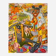 Red Grooms, Taxi Pretzel (from the No Gas portfolio), 1971, lithograph in colors on Arches