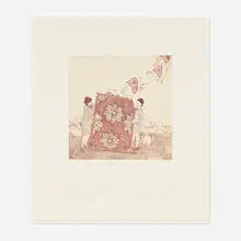 Amy Cutler, Rug Beaters, 2003, etching and aquatint in colors with chine-collé