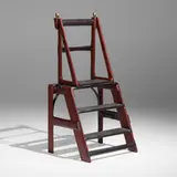 Phillip Lloyd Powell, Folding library ladder, c. 1990, walnut, ebonized wood, leather, patinated metal
