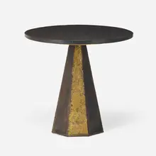 Occasional table by Paul Evans, 1968, welded, gilt and enameled steel, slate, sold May 2023