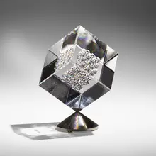 Arctic Dawn by Jon Kuhn, 2002, ground, polished, and laminated glass, stainless steel, sold May 2023