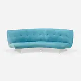 Unicorn sofa by Vladimir Kagan, c. 1975, suede, Lucite, sold May 2023