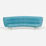 Unicorn sofa by Vladimir Kagan, c. 1975, suede, Lucite, sold May 2023