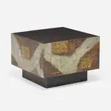 Patchwork occasional table, model PE 31 by Paul Evans, c. 1970, patinated copper, bronze, and pewter, slate, sold May 2023