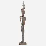 Smokey Tunis, Floor lamp, c. 1975, carved, gessoed and polychromed wood, patinated brass