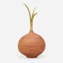 David Ebner, Untitled (monumental onion), 1982, carved and stained oak