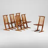 Conoid chairs, set of six by George Nakashima, 1971, American black walnut, hickory, sold May 2023