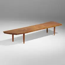 Q bench by George Nakashima, 1971, American black walnut, sold May 2023