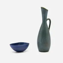 Pitcher and bowl by Carl-Harry Stålhane, c. 1950, glazed stoneware, sold Sep 2025