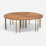 Pinwheel table, model 523 by Peter Hvidt & Orla Mølgaard-Nielsen, c. 1965, teak, brass-plated steel, sold Sep 2025