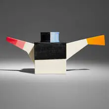 Teapot by Peter Shire, 2017, glazed cone 06 low-fire clay, sold Sep 2025