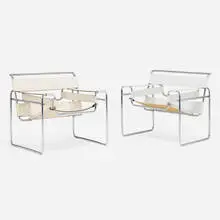 Wassily chairs, pair by Marcel Breuer, chrome-plated steel, leather, sold Sep 2025