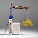 Ismaël Rifaï, Lamp, 2019, enameled iron, found objects