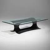 Coffee table by attribution Oscar and Anna Maria Niemeyer, c. 1985, enameled steel, glass, sold Sep 2025