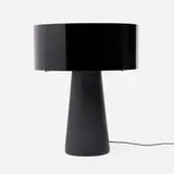 Ettore Sottsass, Abat-jour table lamp, 2005, glazed earthenware, black blown glass, chrome-plated brass