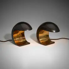Christopher Kreiling, Nautilus Study desk lamps (Mini), pair, 2018, patinated and polished bronze