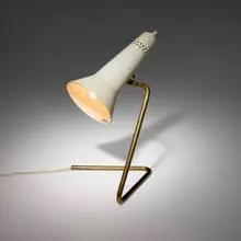Table/wall lamp by Gino Sarfatti, c. 1955, enameled aluminum, brass, sold Sep 2025