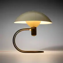 Anywhere table lamp by Greta von Nessen, 1952, enameled aluminum, enameled steel, sold Sep 2025