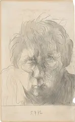 Horst Janssen, Selbst, 1972, Bleistift auf Papier (Rückseite einer Landkarte)
