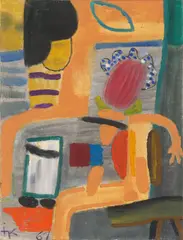 Ida Kerkovius, Zwei Figuren auf Orange und Grau, 1961, Öl auf Leinwand