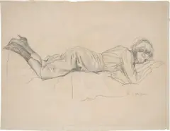 Liegende in Knöpfstiefeln by Rudolf Schlichter, Um 1928, Bleistift auf Bütten, sold Nov 2025