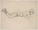 Rudolf Schlichter, Liegende in Knöpfstiefeln, Um 1928, Bleistift auf Bütten