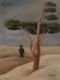 Wilhelm Lachnit, Baum und Mann in Landschaft