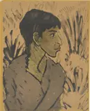 Otto Mueller, Zigeunerin im Profil, 1926, Farblithografie auf gelblichem Papier