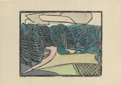 Ewald Mataré, Finnland A1, 1930, Holzschnitt, aquarelliert, auf Bütten