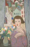Béla Kádár, Mädchen am Fenster, Um 1930, Tempera auf Papier, auf Karton aufgezogen