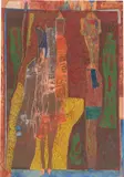 Gerhard Altenbourg, Figuren im Feuerlaub, 1955, Aquarell und Öl über lithografischem Probeabzug