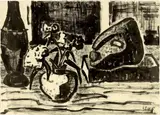 Karl Schmidt-Rottluff, Stillleben mit Steinkopf, 1962, Tuschpinsel auf Papier