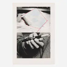 John Baldessari, Man and Woman in Bed Obliterated; Hand Holding Fountain (The thing to be concealed) (from A Suite of Five Lithographs for Tristram Shandy), 1988, lithograph in colors on T.H. Saunders Waterford
