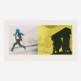 John Baldessari, Man Running; Men Carrying Coffin (Fly for my life) (from A Suite of Five Lithographs for Tristram Shandy), 1988, lithograph in colors on T.H. Saunders Waterford