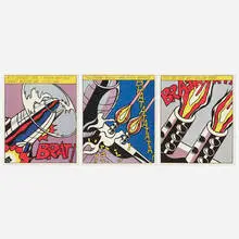 Roy Lichtenstein, As I Opened Fire (triptych), 1966, offset lithograph in colors on wove paper