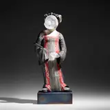 Vivian Wang, Goddess, 2011, hand-painted stoneware, cast glass, mirror, painted wood, steel