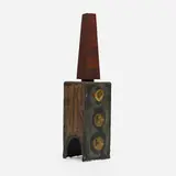 Paul Evans and Phillip Lloyd Powell, Rare dinner bell, c. 1965, welded, patinated and gilt steel, walnut