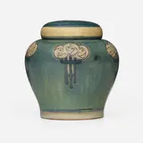 Ora Reams Scott for Newcomb College Pottery, Rare transitional covered jar with MacIntosh roses, 1912, glazed earthenware