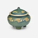 Ora Reams Scott for Newcomb College Pottery, Rare transitional covered jar with MacIntosh Roses, 1912, glazed earthenware
