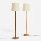 George Kovacs, Floor lamps, pair, c. 1960, oak, paper shade