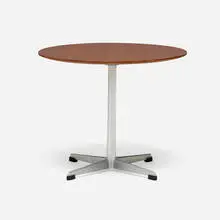 Occasional table by Arne Jacobsen, 1958, teak, aluminum, sold Sep 2025