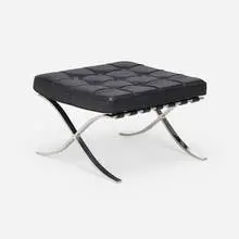 Barcelona ottoman by Ludwig Mies van der Rohe, 1929 / 2005, chrome-plated steel, leather upholstery, sold Sep 2025
